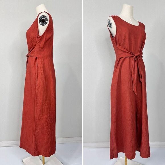 MagicLinen 100% Linen Sleeveless Wide Leg Jumpsuit Terracotta Size L Minimalist - Picture 5 of 15